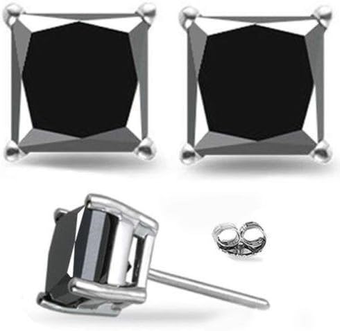 1/2-4 Carat Total Weight Princess Black Diamond Stud Earrings