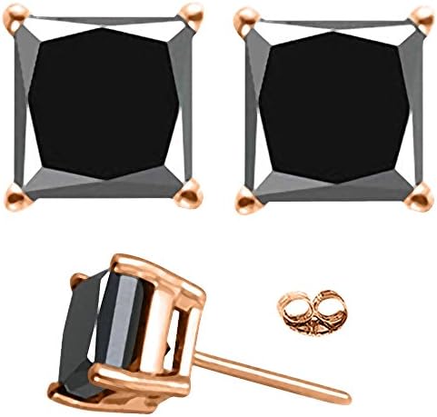 1/2-4 Carat Total Weight Princess Black Diamond Stud Earrings
